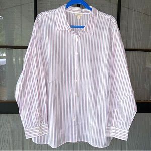 Talbots Woman button down shirt, 100% cotton, white with pink and blue stripes